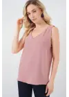 V Yaka Sıfır Kol Bluz 950 - Somon