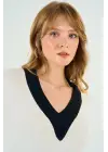 Omarı Bayan V Yaka Triko Kazak - Krem-Siyah