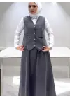Füme V Yaka Yelekli Etekli Kot Takım