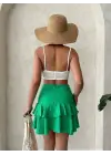 Valonlu fırfırlı etek yeşil s24681