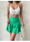 Omarı Yeşil Fırfırlı Valonlu Etek