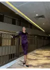 Omarı Kadife Kumaşlı Midi Boy Elbise