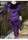 Omarı Kadife Kumaşlı Midi Boy Elbise