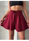 Volanlı keten şort bordo s255058