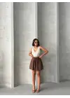 Volanlı keten şort kahve s255058