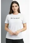 Wafıl Kumaş Tişört Regular Kalıp Bisiklet Yaka Baskılı Günlük Basic T-Shirt - Beyaz