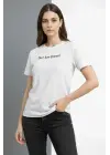 Wafıl Kumaş Tişört Regular Kalıp Bisiklet Yaka Baskılı Günlük Basic T-Shirt - Beyaz