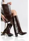 Wila Kahverengi Parlak Topuklu Tak Çıkar Çizme