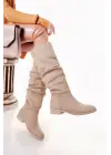 Winda Bej Süet Körüklü Çizme