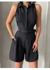 Yakalı şort tulum