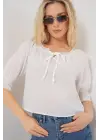 Yakası Fırfır Detaylı Bluz 959 - Beyaz