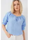 Yakası Fırfır Detaylı Bluz 959 - Mavi
