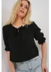 Yakası Fırfır Detaylı Bluz 959 - Siyah