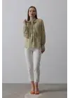 Omarı Fıstık Yeşili Şifon Gömlek Yakası Fularlı