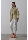Omarı Fıstık Yeşili Şifon Gömlek Yakası Fularlı