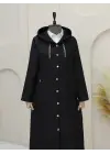 Siyah Uzun Kapitone Kaban Kadın Giyim