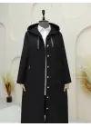 Siyah Uzun Kapitone Kaban Kadın Giyim