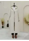 Yakası Zincir Detaylı Uzun Kapitone Kaban -Taş