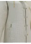 Yakası Zincir Detaylı Uzun Kapitone Kaban -Taş