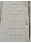 Yakası Zincir Detaylı Uzun Kapitone Kaban -Taş