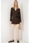 Yandan Bağlamalı Blazer Ceket 0750 - Kahverengi