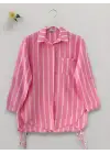 Omarı Pembe Çizgili Gömlek Yandan Bağlamalı Cepli