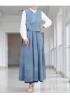 Yandan Bağlamalı Yelek Etek Kot Takım -Buz Mavi
