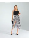 Modern Leopar Desenli Saten Etek