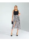 Omarı Yandan Büzgülü Leopar Desenli Saten Etek