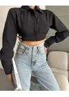 Yanı kemer detaylı crop gömlek siyah s4009