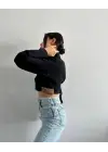 Yanı kemer detaylı crop gömlek siyah s4009
