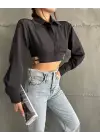 Yanı kemer detaylı crop gömlek siyah s4009