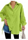 Yanları Bağcıklı Arkası Uzun Gömlek -F.Yeşili