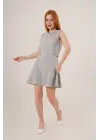 Yanları Zincir Detaylı Sıfır Kol Gri Mini Elbise