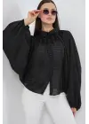 Yarasa Kol Oversize Gömlek 20368 - Siyah