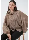Yarasa Kol Oversize Gömlek 20368 - Sütlü Kahve
