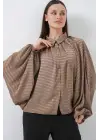 Yarasa Kol Oversize Gömlek 20368 - Sütlü Kahve