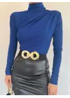 Yarım Boğaz Büzgülü Sandy Bluz  -Saks