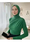 Zarif Büzgülü Sandy Bluz -Yeşil