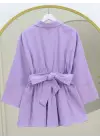 Lila Yarım Düğmeli Beli Bağlamalı Tunik Kadın Giyim