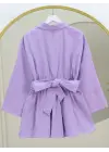 Omarı Renkli Beli Bağlamalı Yanı Fermuarlı Tunik - Lila