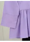 Yarım Düğmeli Beli Bağlamalı Yanı Fermuarlı Tunik -Lila