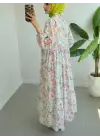 Omarı Yazın Trendi Çiçek Desenli Lastikli Elbise