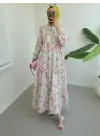 Omarı Yazın Trendi Çiçek Desenli Lastikli Elbise
