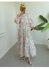 Omarı Yazın Trendi Çiçek Desenli Lastikli Elbise