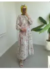 Omarı Yazın Trendi Çiçek Desenli Lastikli Elbise