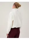 Omarı Beyaz Oversize Yarım Fermuarlı Basic Sweatshirt