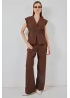 Yelek Pantolon Kumaş Takım 30050 - Kahverengi