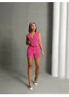 Yelekli şort takım pembe