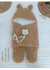 Omarı Yenidoğan Ayaklı Bebek Battaniyesi Kundak Kahverengi